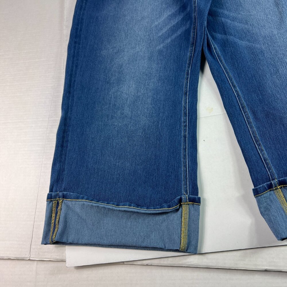 Halara Jeans Women's 36x23* High Rise Rolled Hem Wide Leg Crop Blue Denim No Tag - Picture 7 of 16